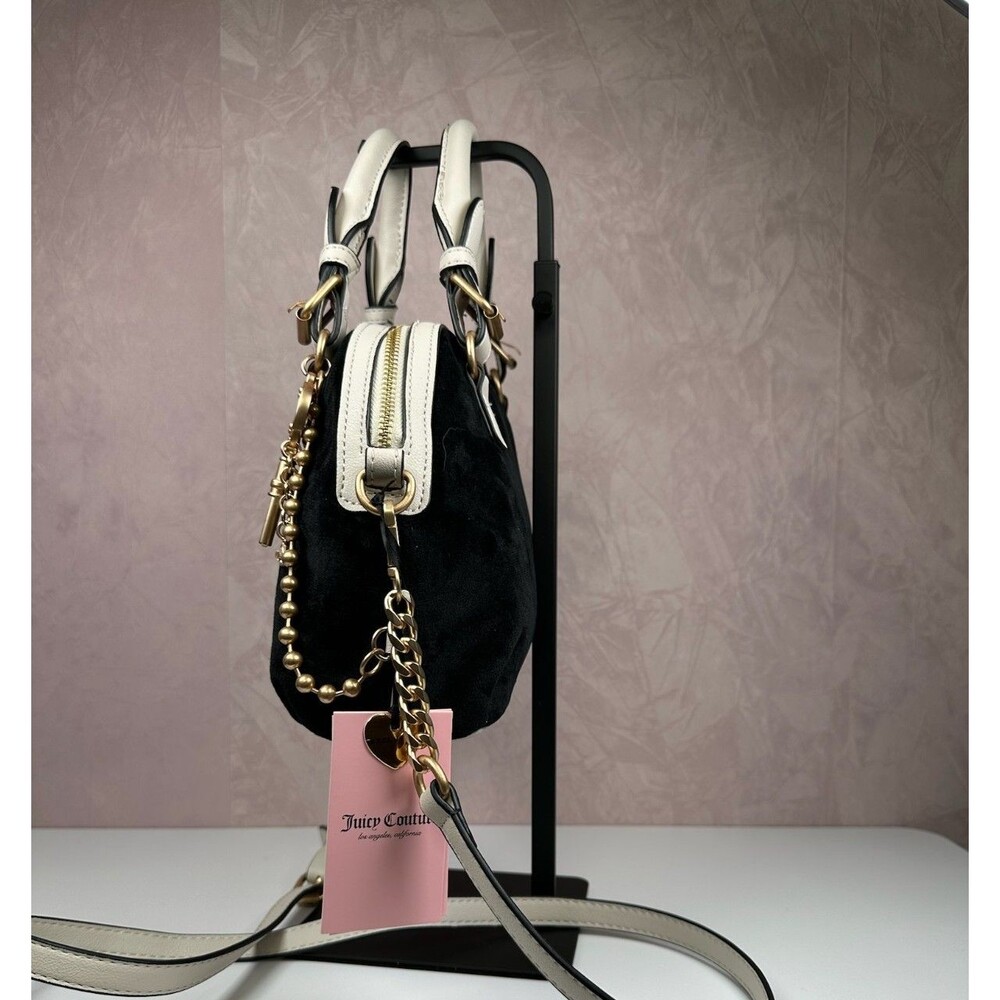 Juicy Couture The Key to Juicy Black Velour Dome Satchel Crossbody Purse - Picture 10 of 14